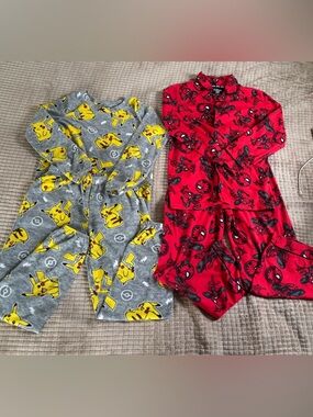 Marvel  Spider-Man Kids Pajama Set with Gray Pikachu Pajamas (Bundle Set) 10/12